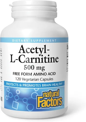 Natural Factors, Acetil L-carnitina 500 mg, promueve una memoria saludable, concentración y función cerebral, 120 cápsulas (60 porciones)