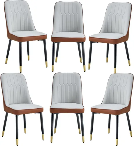 Miniatura 19 de Juego de 2 sillas de comedor, sillas de comedor modernas, equipadas con cojines de respaldo de cuero PU y patas de metal negro, adecuadas