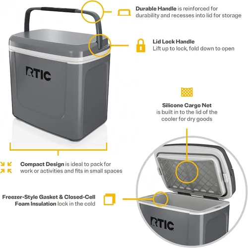 Miniatura 3 de RTIC Hielera Personal para Viaje por Carretera de 8 QT, Pequeña, Compacta, Aislada, Caja de Hielo Portátil para Comida, Bebida, Bebidas, Playa, Gris