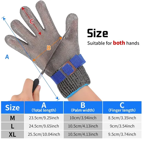 Miniatura 2 de Herda 1 par (L) guantes resistentes a los cortes de grado alimenticio, guantes de cocina de acero inoxidable para cortar carne, filete de pescado