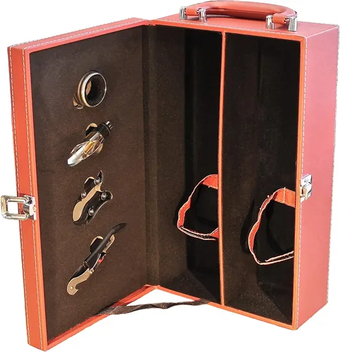 Lifestyle Top Handle Travel Two Bottle Wine Carrier Case con juego de accesorios de vino de 4 piezas (rojo)