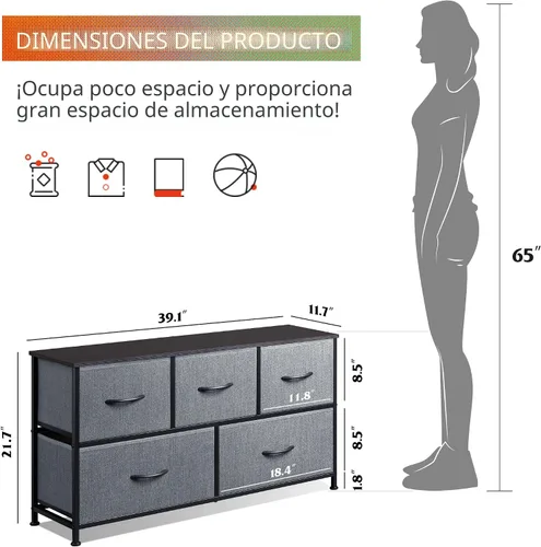Miniatura 3 de WLIVE - Cómoda para dormitorio con 5 cajones, cómoda amplia de tela, torre de almacenamiento organizadora con cajones de tela para armario, sala
