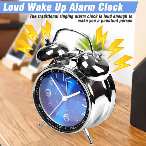 Miniatura 4 de AYRELY Reloj despertador súper ruidoso para adultos que duermen pesadamente, doble campana, retro, de 4 pulgadas, silencioso, sin tictac, cuarzo
