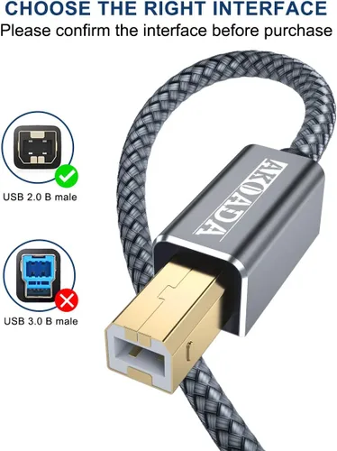Miniatura 2 de AkoaDa Cable de impresora USB 2.0 de 20 pies, USB tipo A macho a B macho, cable de escáner de alta velocidad compatible con HP, Canon, Dell, Epson