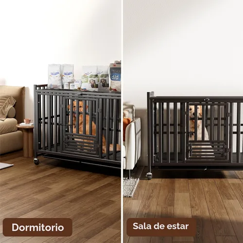 Miniatura 9 de Jaula para Perros de Servicio Pesado, Jaula Indestructible a Prueba de Escape para Perros con Alta Ansiedad, Perrera de 3 Puertas con 4 Ruedas