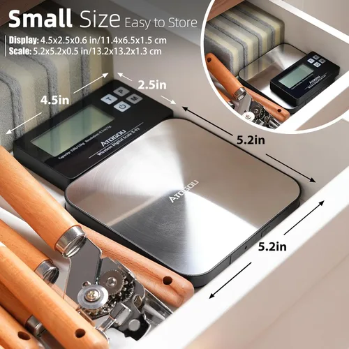 Miniatura 5 de Atogou - Báscula de cocina inalámbrica de 33 libras con pantalla remota, graduación precisa de 1 g/0.1 onza, acero inoxidable 304 de grado