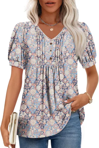 Miniatura 28 de Findsweet Blusas de túnica de verano para mujer, tops casuales y elegantes, manga corta, M-3XL