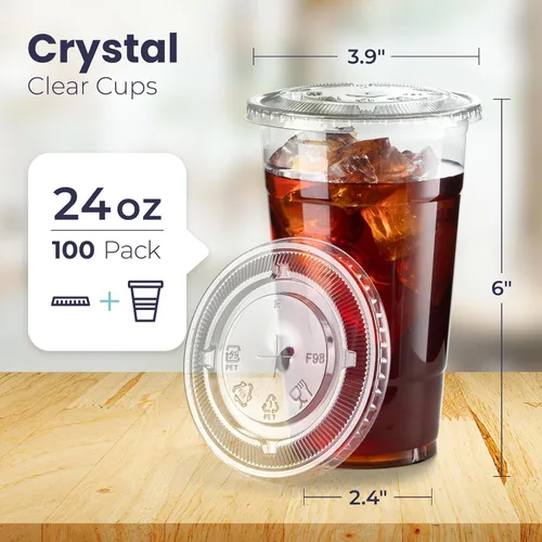 Miniatura 2 de Fit Meal Prep Paquete de 100 vasos de plástico transparente de 24 onzas con tapas planas, tazas desechables para café helado, sin BPA, taza