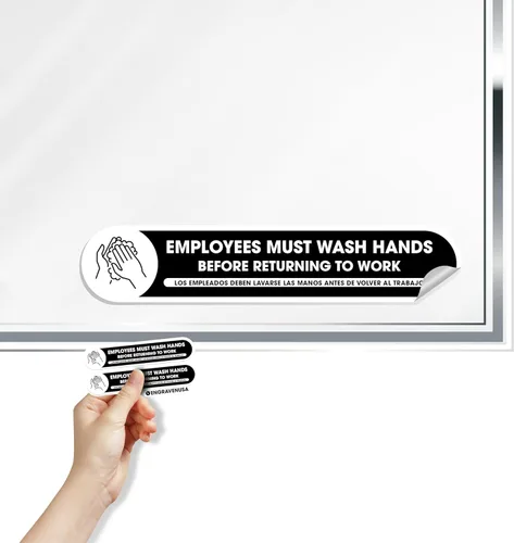 Employees Must Wash Hands Tiny Sticker | Vinilo laminado autoadhesivo permanente para resistencia al agua y a la decoloración | Lávese las manos