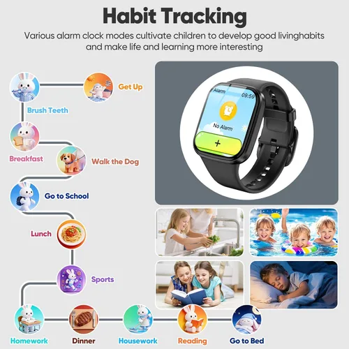 Miniatura 6 de Reloj inteligente para niños, no necesita aplicación/teléfono, pantalla táctil HD, rastreador de actividad física con frecuencia cardíaca, monitor