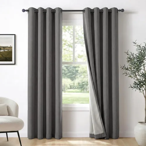 Miniatura 21 de 100% Blackout Shield Cortinas opacas de lino para dormitorio de 45 pulgadas de largo, cortinas beige con ojales para sala de estar, cortinas