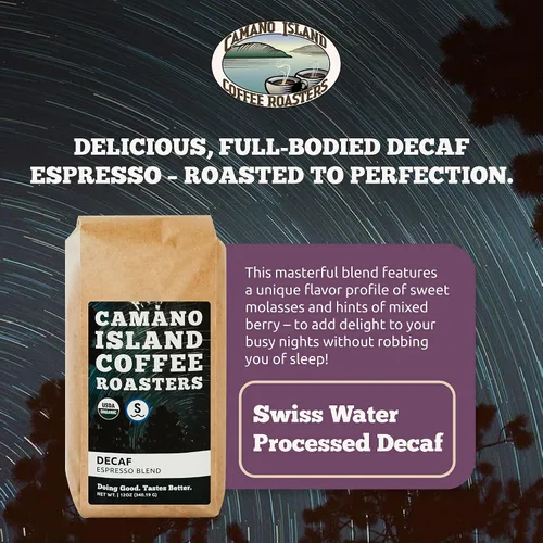 Miniatura 3 de Camano Island Coffee Roasters Mezcla de espresso descafeinado, grano entero de 12 onzas, tostado oscuro fresco de agua suiza procesada, orgánico