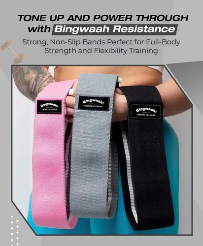 Miniatura 2 de Bingwaah Loop Resistance Exercise Bands – Fabric & Elastic Sets of Exercise Bands for Strength Training - Rehab, Yoga, Pilates & Home Workout with