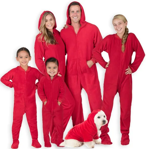 Footed Pajamas - Enterizo con capucha a juego para la familia Suéteres de una pieza para niños, niñas, hombres, mujeres y mascotas, unisex, Candy
