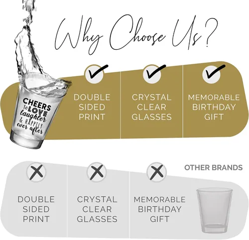 Miniatura 5 de Vasos de chupito de boda – Cheers to Love Laughter and Happily Ever After Vasos de chupito a granel paquete de 12 – 1.75 oz desechables regalos