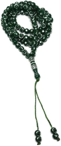Miniatura 4 de Tasbih musulmán - Rosario de 99 cuentas AMN-238 con estrella lunar grabado en religioso islámico Eid Ramadán Verde