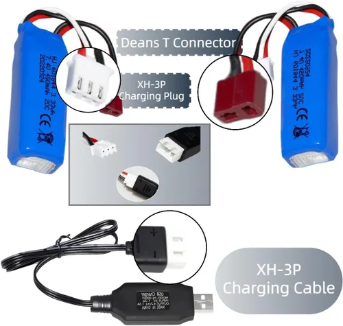 Miniatura 4 de Paquete de 2 baterías de iones de litio de 7.4 V 450 mAh 20C RC para WLtoys K969 K979 K989 K999 P929 P939 RC Car RC Boat con conector T y cable