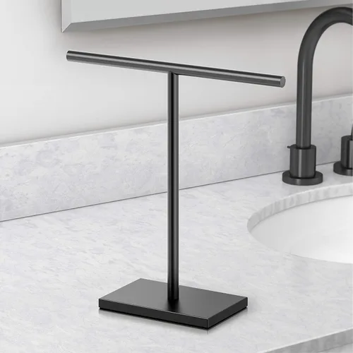 Miniatura 2 de Gatco 1444MX, Soporte para toallas de pie de base rectangular moderna, negro mate / 10.50" de ancho x 11.13" de alto estilo en T para toallas