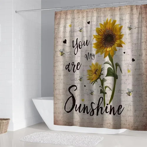 Miniatura 2 de AZHM Juego de 4 cortinas de ducha de girasol con alfombras You are My Sunshine, juego de cortinas de baño con 12 ganchos
