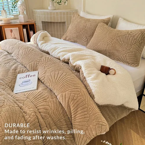 Miniatura 5 de tohrisa Seashell - Juego de edredón Jacquard Sherpa cálido y acogedor, ropa de cama premium de 2 piezas, tamaño individual con patrón geométrico