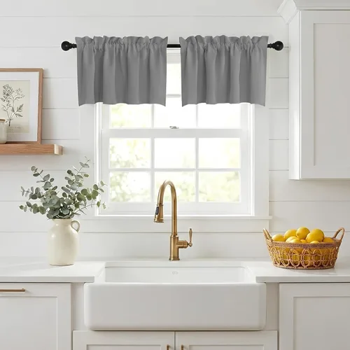 Miniatura 29 de NICETOWN Home Fashion - Cortinas de cocina con bolsillo para poste, cenefa festoneada a medida, cenefa festoneada sólida para ventana de Marrón
