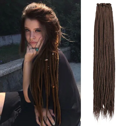Miniatura 20 de Kraler Extensiones de Rastas Azules, Extensiones de Rastas Sintéticas de Ganchillo de 22", 100% Hechas a Mano, Rastas de Una Sola Punta, Delgadas