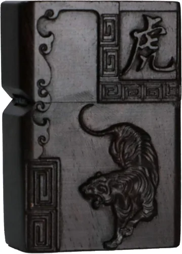Miniatura 26 de Caja de carcasa de madera de ébano negro natural tallada para módulo Zippo (Serpiente Cobra)