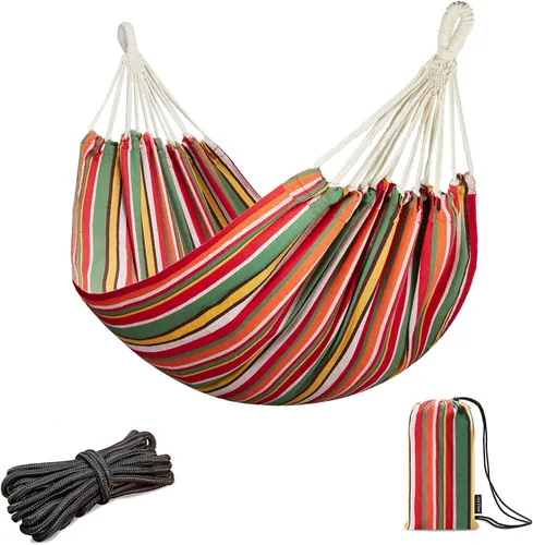 Miniatura 10 de JoyView Hamaca individual de macramé bohemia con cuerdas para colgar y elegantes borlas, hamaca portátil de algodón de 78.8 x 39.4 pulgadas