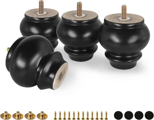 Miniatura 8 de FoDau770 Patas de madera de goma para muebles de 2.4 pulgadas, patas de sofá modernas de mediados de siglo, patas de sofá resistentes, patas de Negro