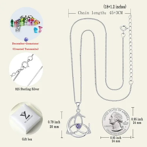 Miniatura 6 de YL Collar de nudo celta de plata de ley 925 con colgante de luna y piedras preciosas para mujer