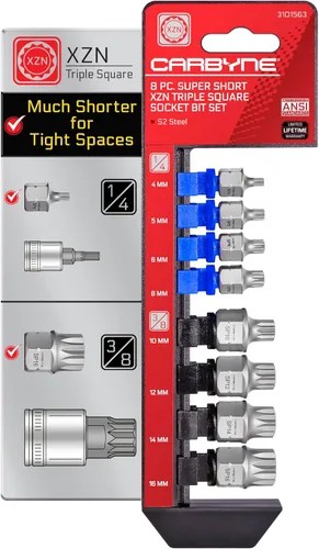 CARBYNE Juego de 8 piezas XZN Triple Square Super Short Low Profile Bit Socket Set – 12 puntos | 0.157 in a 0.630 in, Dual-Drive: unidad cuadrada