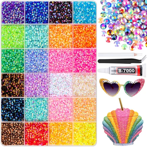Miniatura 39 de 12000 diamantes de imitación de resina para decorar con brillantes con 3 piezas de pegamento para joyería B7000, 2 cajas de diamantes de imitación