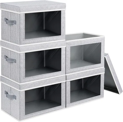Miniatura 11 de Homsorout Contenedores de almacenamiento con tapas, organizadores pequeños de tela con ventana, contenedores de almacenamiento plegables para ropa