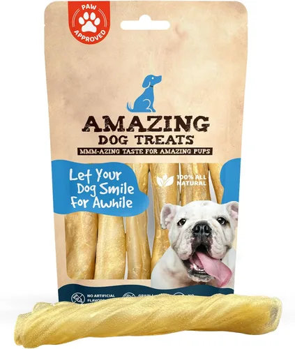 Amazing Dog Treats Pequeña barra de colágeno – (6 pulgadas – 8 unidades) – Rollos de mejillas de carne de res de colágeno para perros – Palitos de