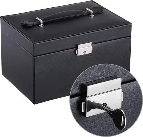 Miniatura 4 de BEWISHOME Caja organizadora de joyas de 20 secciones con candado, estuche portátil de almacenamiento de joyas para mujeres y niñas, aretes, anillo