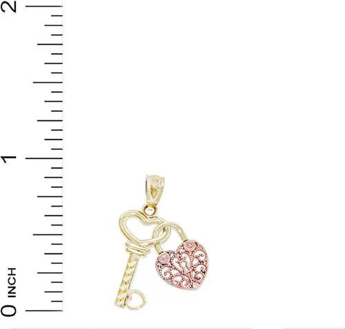 Miniatura 2 de CA CHARMAMERICA Gold Lock and Key Heart Charm - 10 Karat Solid Gold - Key Pendant - Locket Pendant