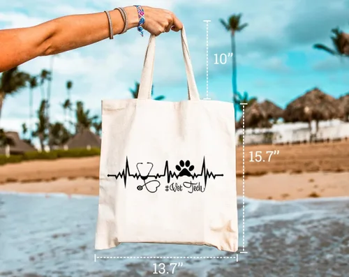 Miniatura 2 de Vet Tech - Bolsa de lona para mujer, estética, medicina veterinaria, reutilizable, bolsa de compras para el hombro, regalo divertido Blanco