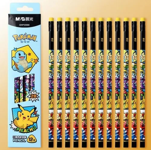 Miniatura 2 de Lápices Pikachu con goma, lápices triangulares 2B, 12 unidades (Azul)