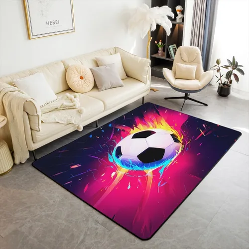 Miniatura 9 de Alfombra de fútbol para niños, 3 x 5, patrón musical, alfombra para sala de estar, decoración de habitación de niños y niñas, temática deportiva