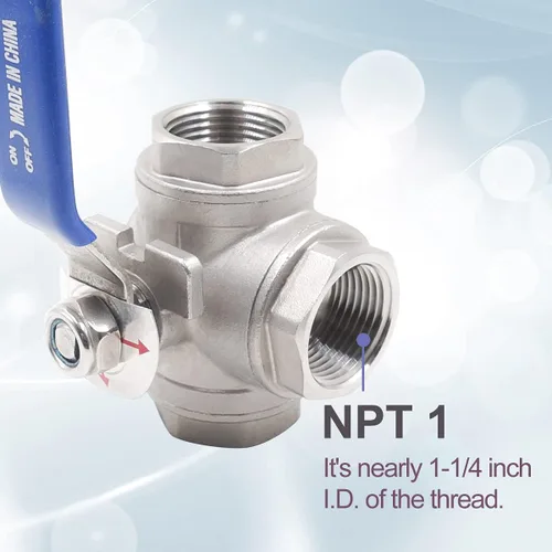 Miniatura 2 de Válvula de 3 vías, válvula de bola de 3 vías con rosca NPT 1 hembra, válvula de puerto L de acero inoxidable para tanque de agua, línea de agua