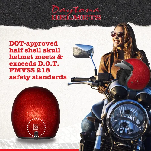 Miniatura 2 de Daytona Helmets Casco de motocicleta de cara abierta de 3/4 – Aprobado por DOT [Escamas de metal rojo] [XL]