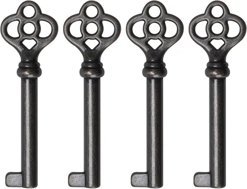 KY-3AB - Llave de esqueleto de barril hueca chapada en latón antiguo, llave de barril hueco para puertas de gabinete, cajones de aparador, relojes