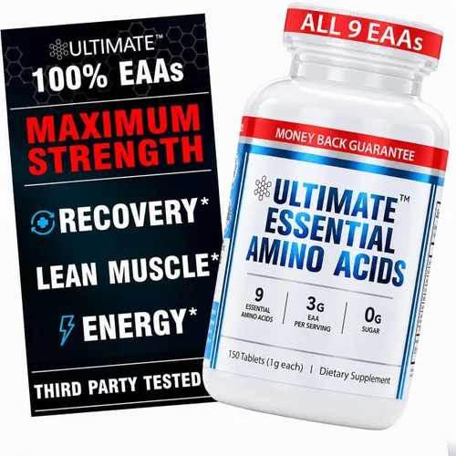 Ultimate Suplemento de aminoácidos esenciales 100% para definición, ayuno y entrenamientos - Los 9 EAA, 40% leucina - Proporción BCAA ideal para