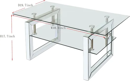 Miniatura 2 de Mesa auxiliar rectangular de vidrio con patas de tubo de metal plateado, mesa de centro de vidrio templado, mesas auxiliares modernas para sala