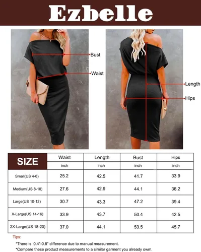 Miniatura 5 de Ezbelle Vestido por debajo de la rodilla, ajustado, para mujer, con hombro descubierto y manga corta, vestido acanalado informal y de fiesta