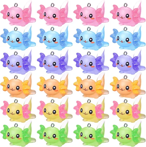 Junkin 24/48/72/108 Pcs Animal Charms Axolotl Resin Charms for Jewelry Making Tiny Resin Animals Figures Miniature Axolotl Ornament Sea Pendant for