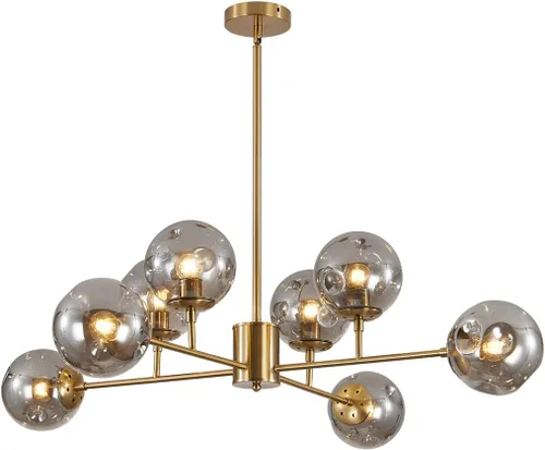 Miniatura 8 de BOKT Lámpara colgante moderna de mediados de siglo con 6 luces, lámpara colgante de globo de latón cepillado, lámpara Sputnik grande de globo