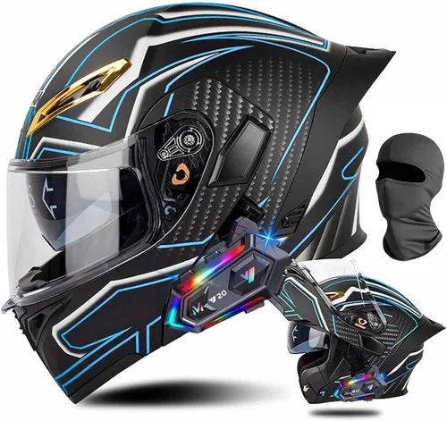 Miniatura 10 de Cascos de motocicleta modulares con Bluetooth de doble visera, aprobados por DOT FMVSS 218, casco de motocicleta abatible de cara completa