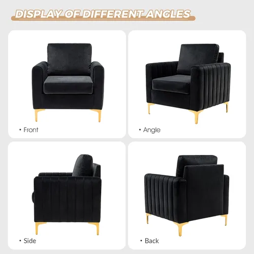 Miniatura 3 de HULALA HOME Silla de club de acento de terciopelo, sillón de terciopelo moderno tapizado de club con patas de metal dorado de mediados de siglo