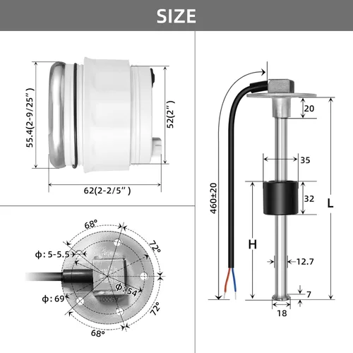 Miniatura 3 de RUPSE Unidad emisora de combustible para barco, tanque de combustible, unidad de envío de combustible y agua, sensor de nivel de combustible